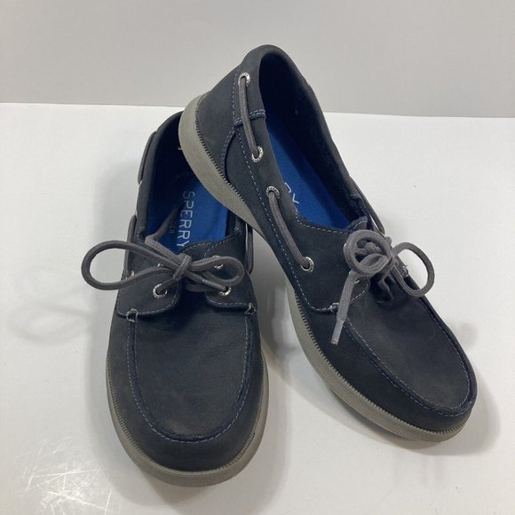 Preowned Sperry Mens Navy Blue Leather Top Slider 8M Memory Foam Boat Shoe - Picture 1 of 9